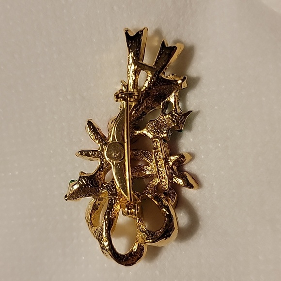 Vintage Gerry's Signed Christmas Poinsettia Ivy Gold Tone Brooch Pin Holiday - Picture 4 of 16